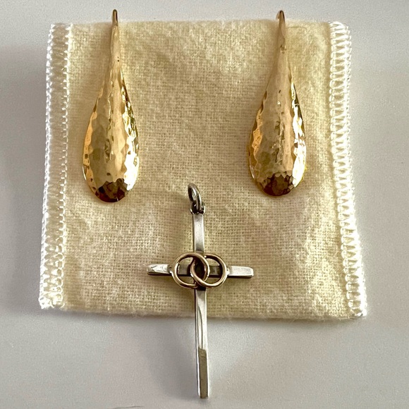 14k gold James Avery drop hook earrings hammered marriage rings cross pendant - Picture 14 of 14
